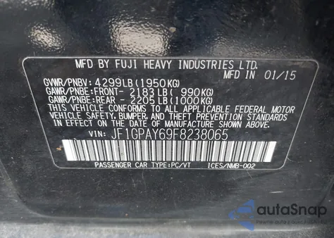 2015 Subaru Impreza 2.0I Sport Premium из США, поврежденный, VIN JF1GPAY69F8238065